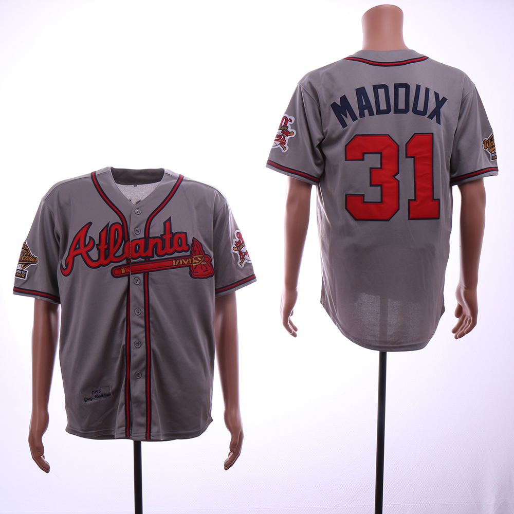 Men Atlanta Braves #31 Maddux Grey Throwback 1995 MLB Jerseys->atlanta braves->MLB Jersey